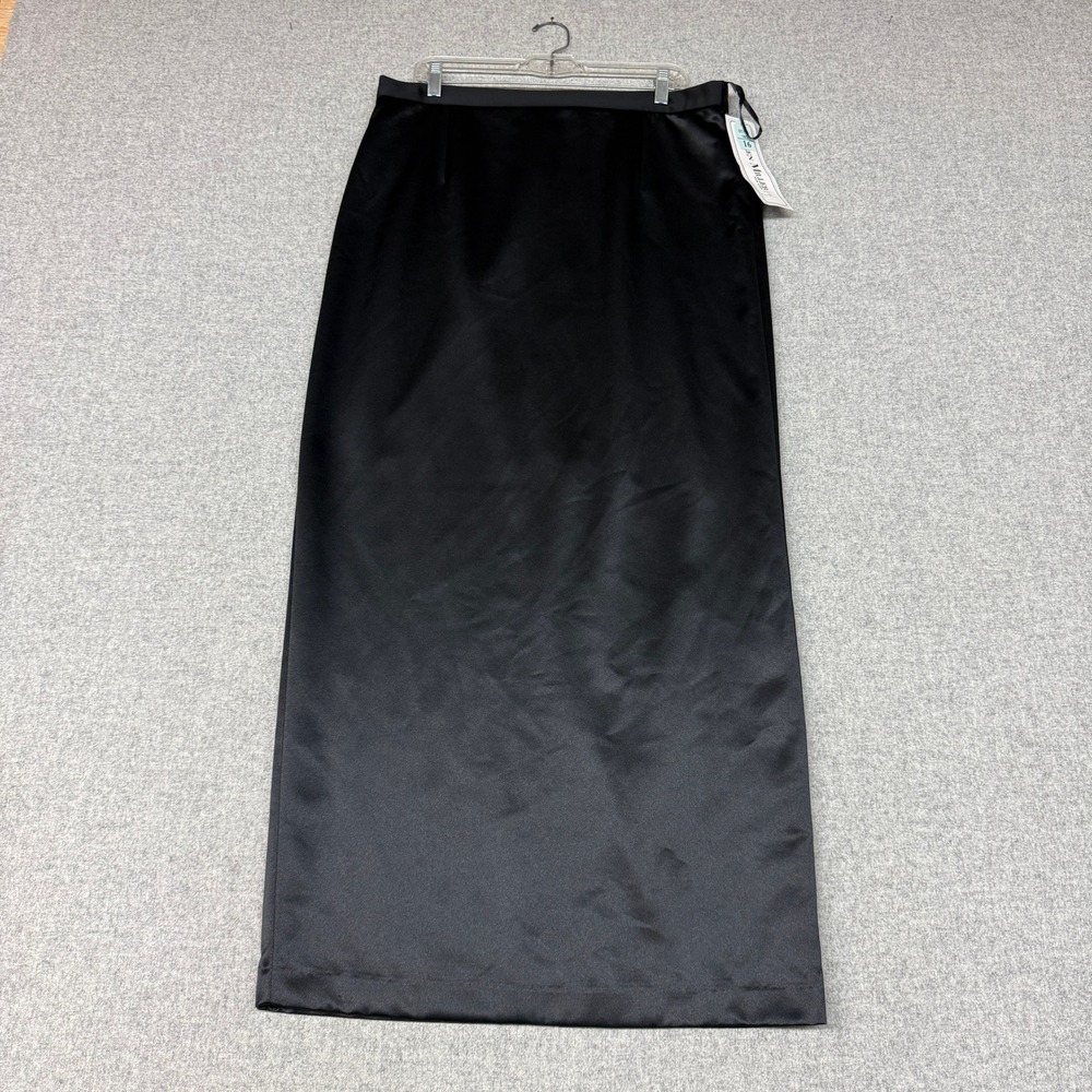 Karen Miller New York Maxi Skirt Size 16 Black Satin Formal Evening Back Slit 16
